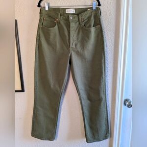 Aritzia Denim Forum The Arlo High-Rise Straight 28L Size 31 Army Green Jeans